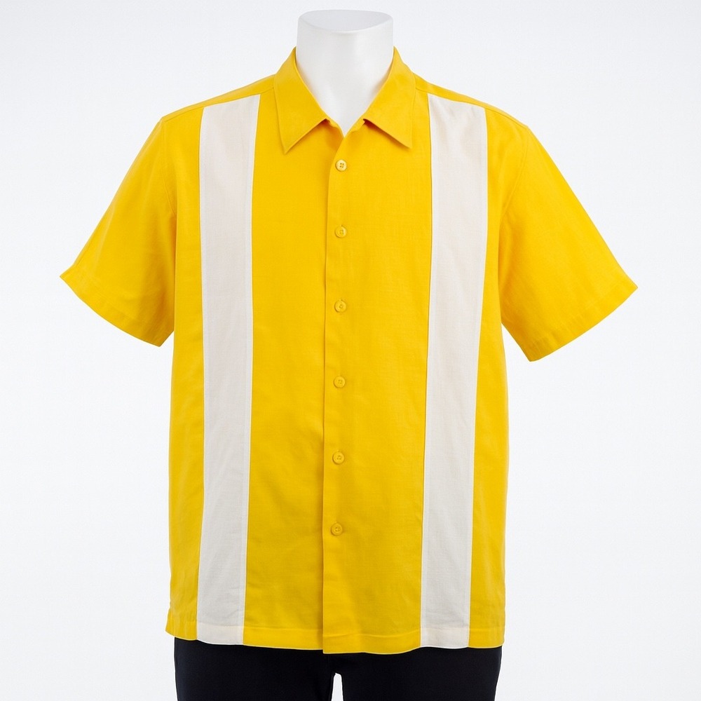 Gochu by KBB Mens 2XL Yellow Linen Blend Short Sleeve Button Up Shirt‎ Retro